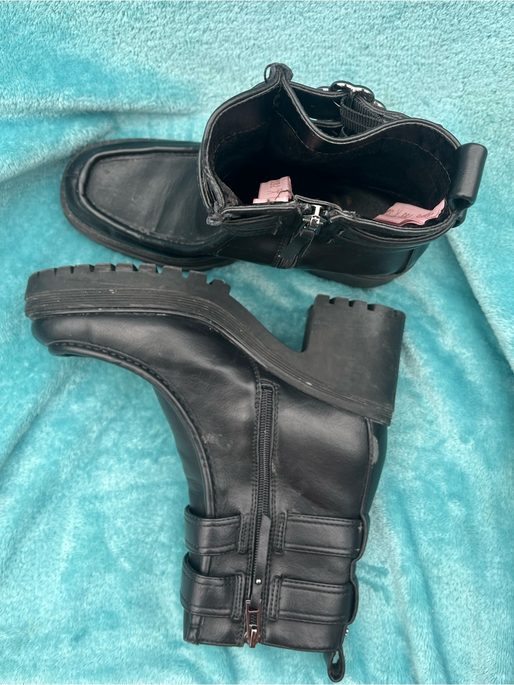 Black Leather Ankle Boots with Gold Foil Detail